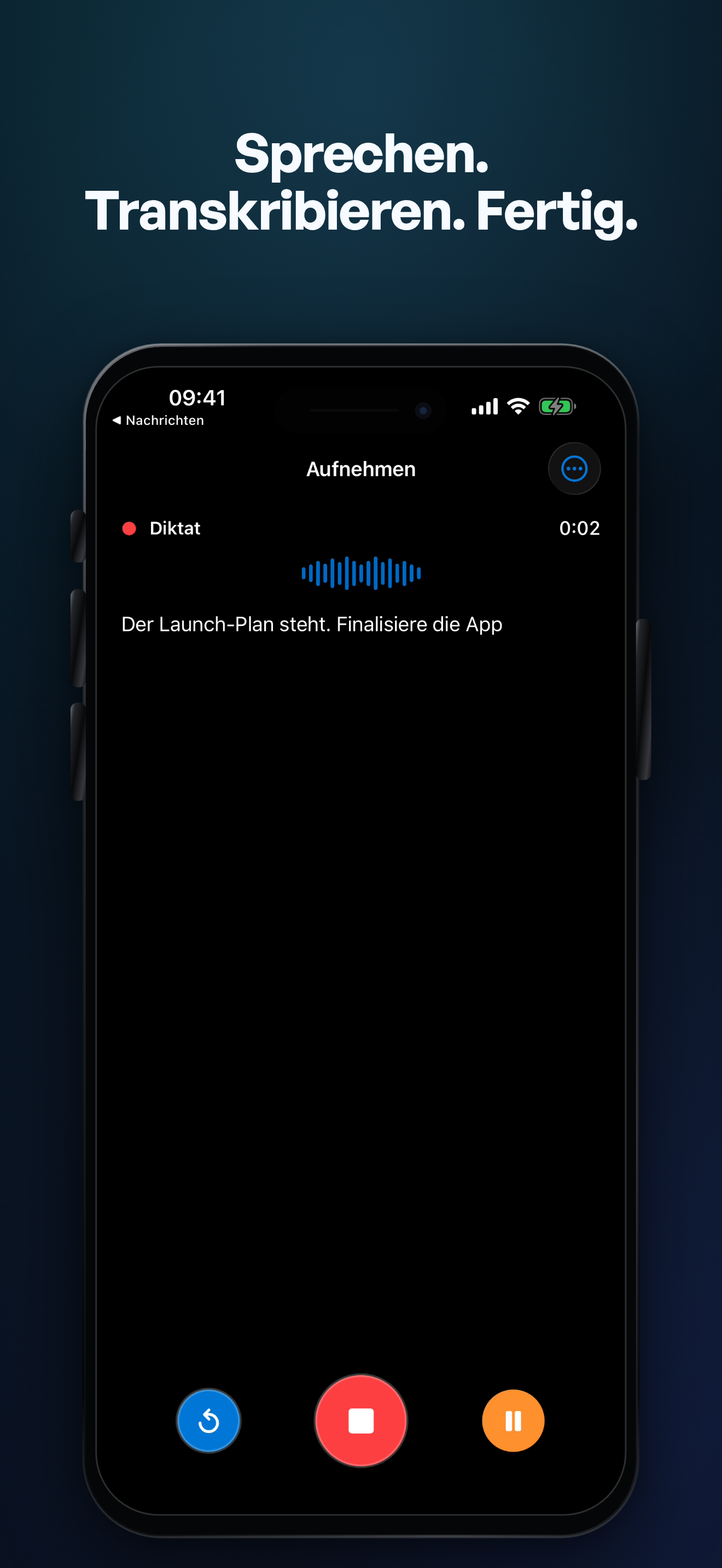 TypeWhisper-Aufnahme mit Live-Transkription auf dem iPhone