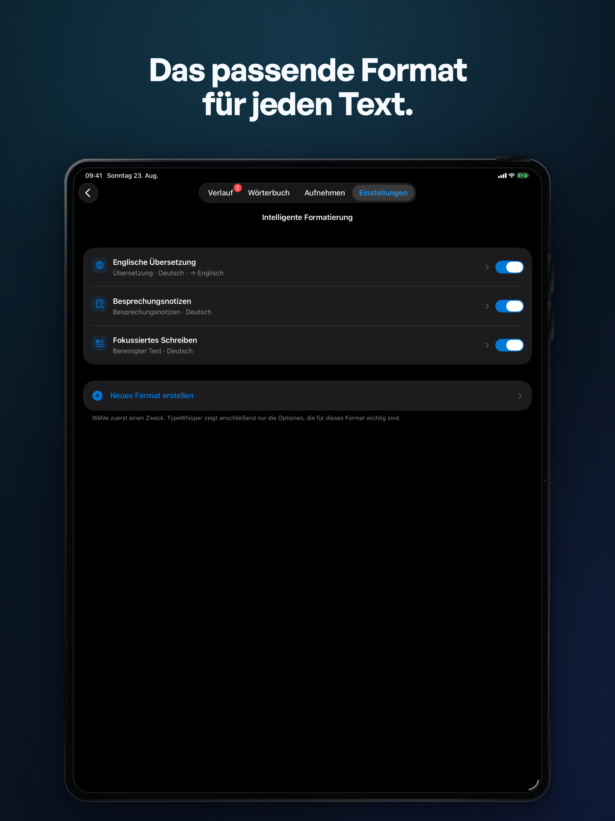 TypeWhisper-Profileinstellungen auf dem iPad