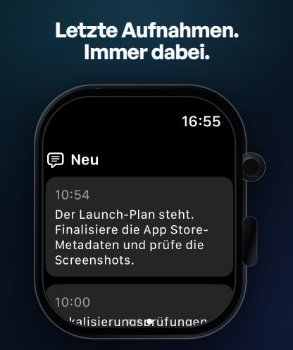 Letzte TypeWhisper-Aufnahmen auf der Apple Watch