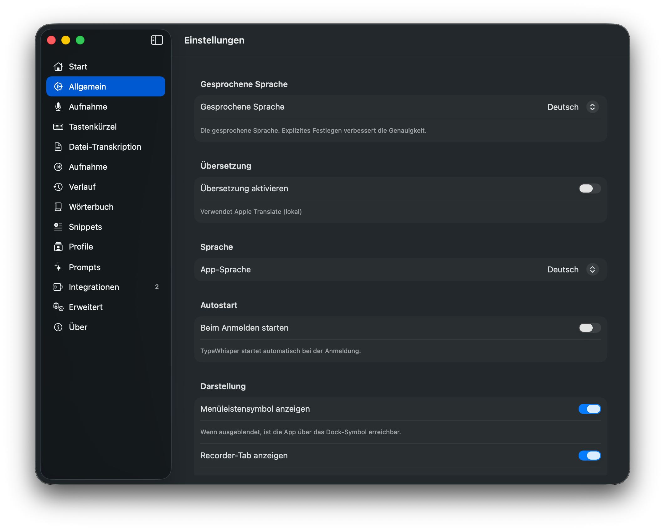 Systemweites Diktieren.