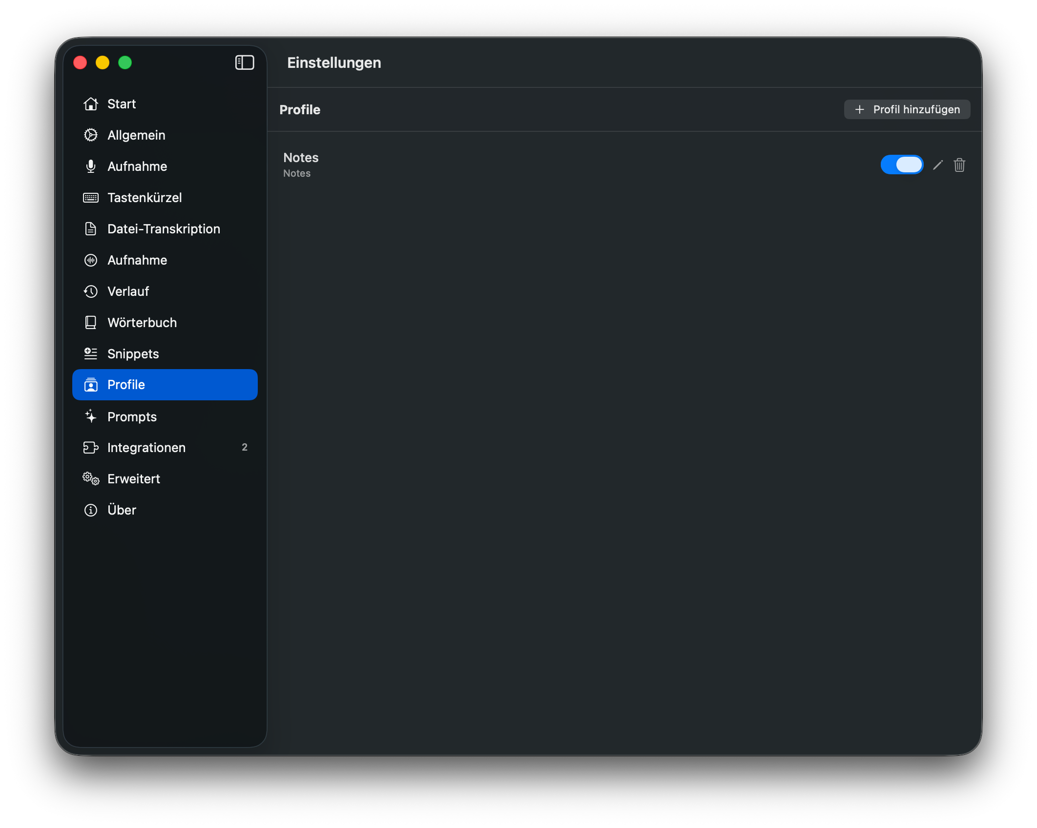 Profile, Verlauf, Wörterbuch.