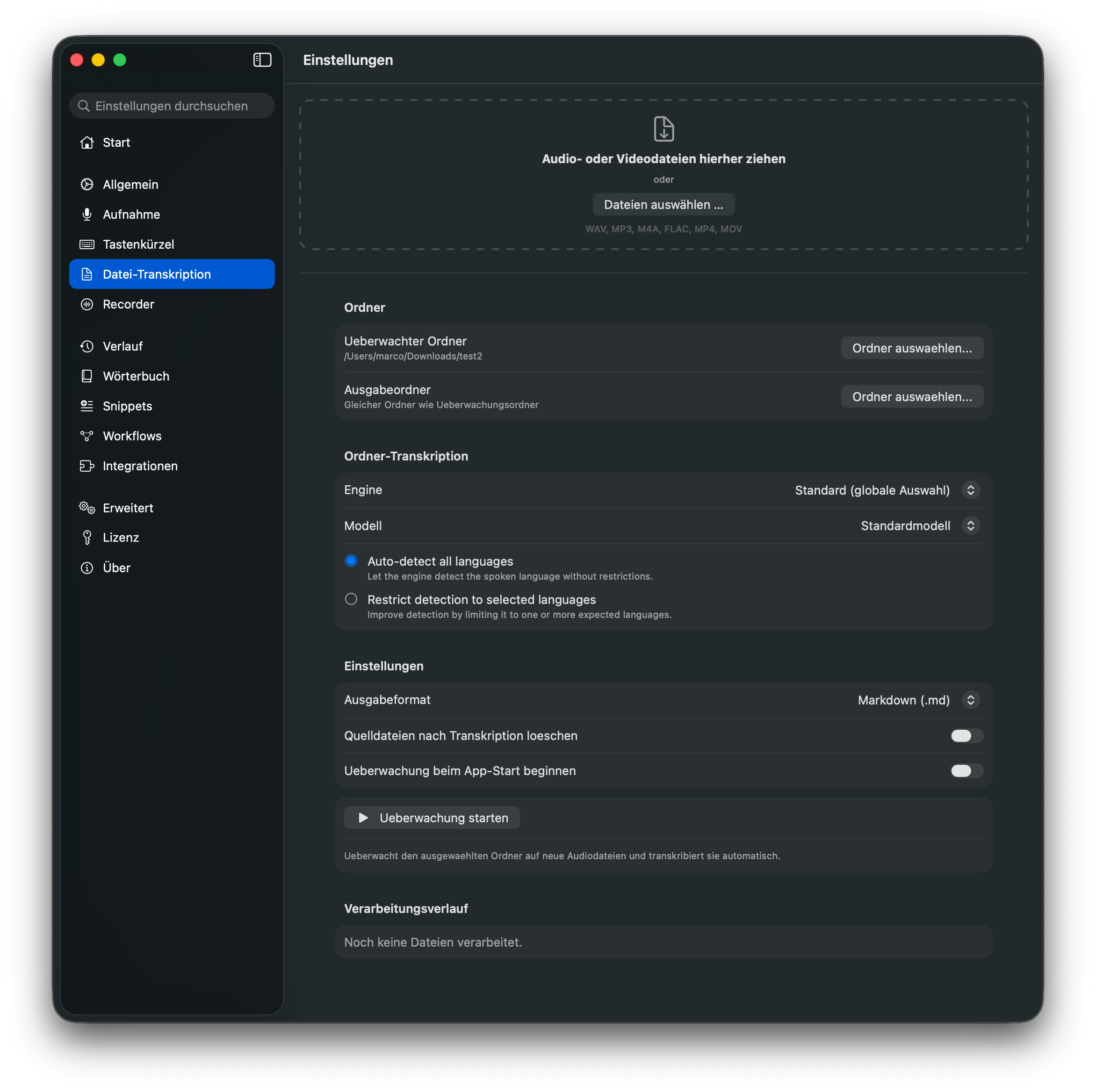 TypeWhisper-Datei-Transkription in der macOS-App