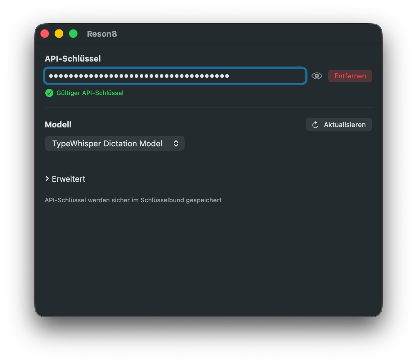 Reson8 Einstellungen