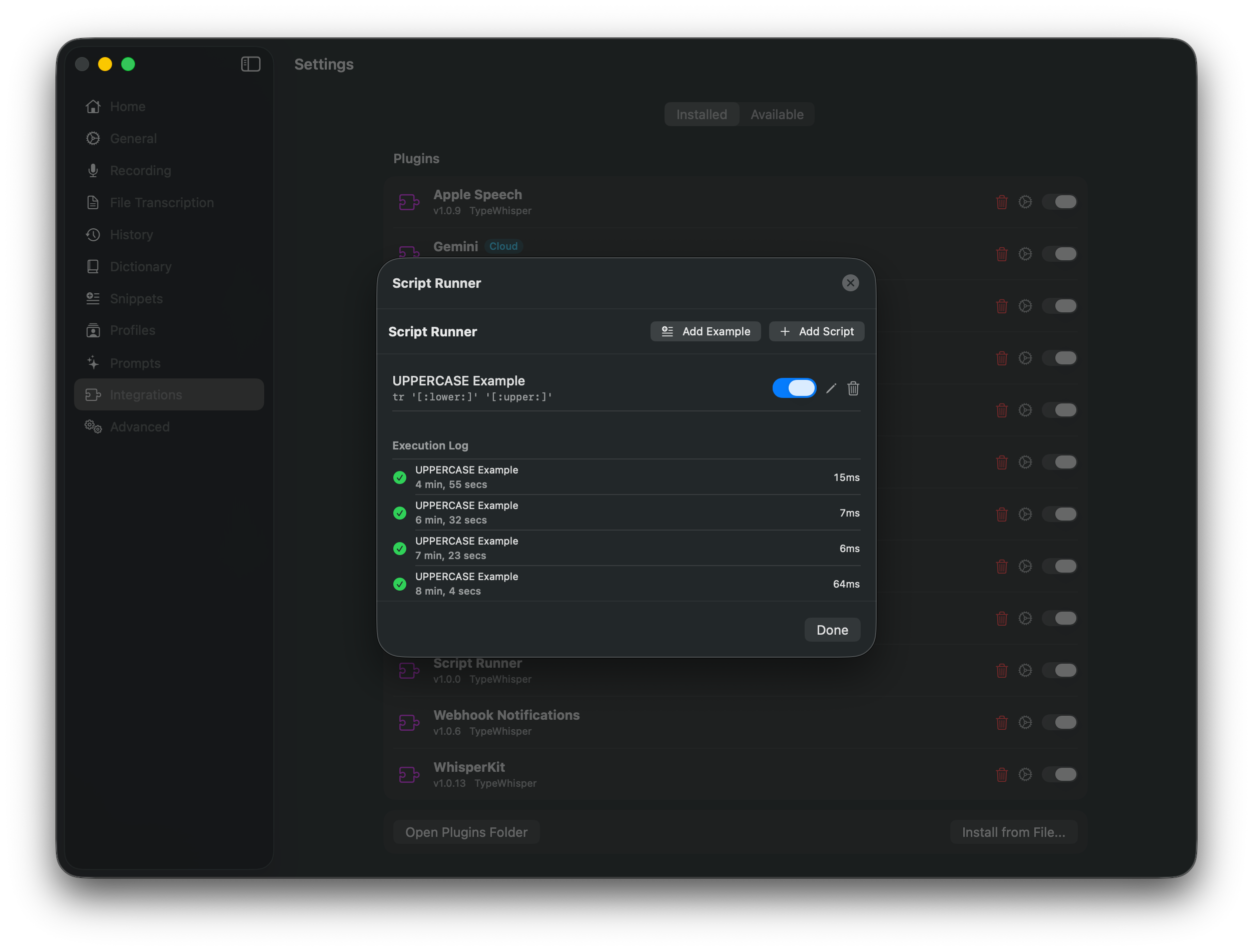 Script Runner settings