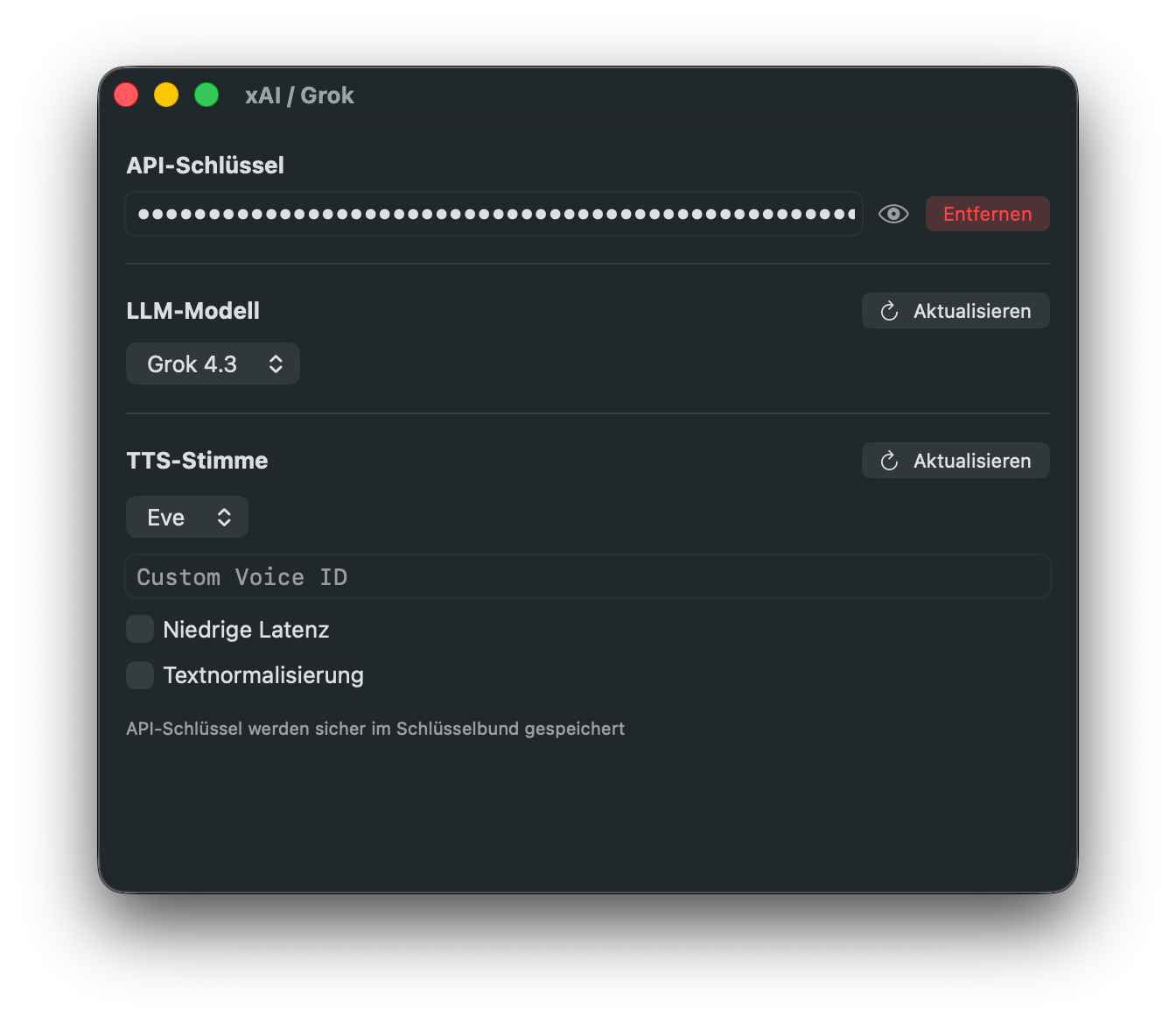xAI / Grok Einstellungen