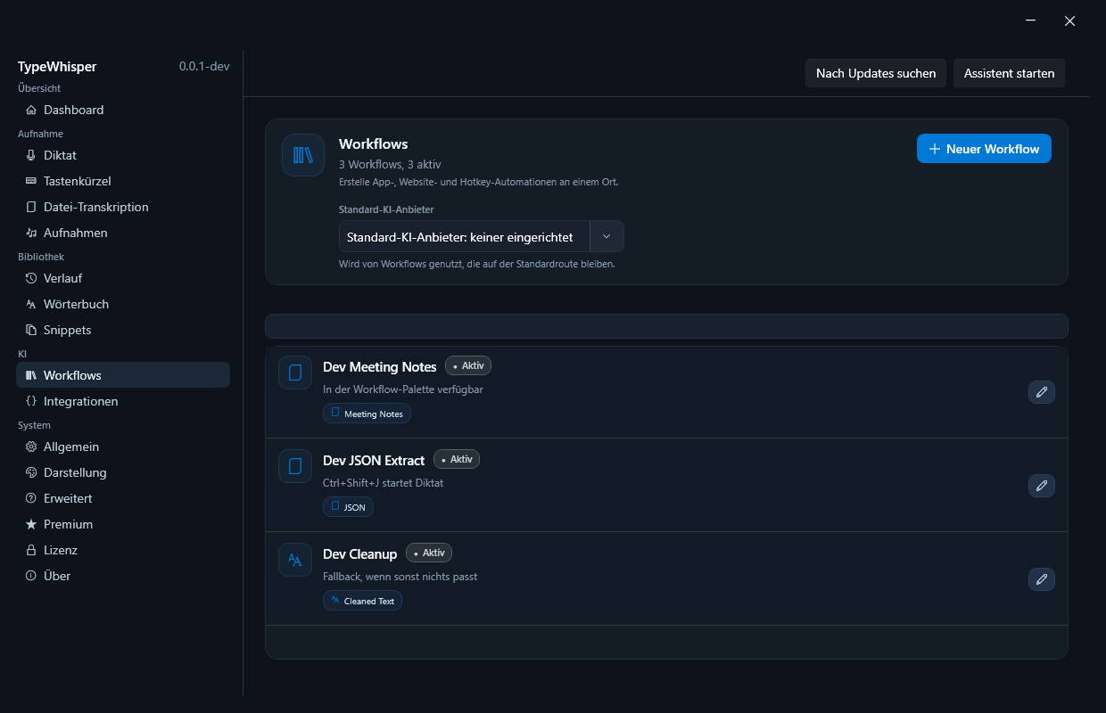 Workflow-Verwaltung in TypeWhisper für Windows