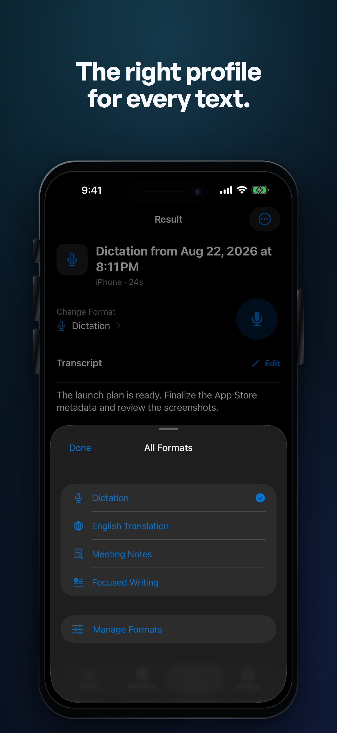 TypeWhisper profiles on iPhone