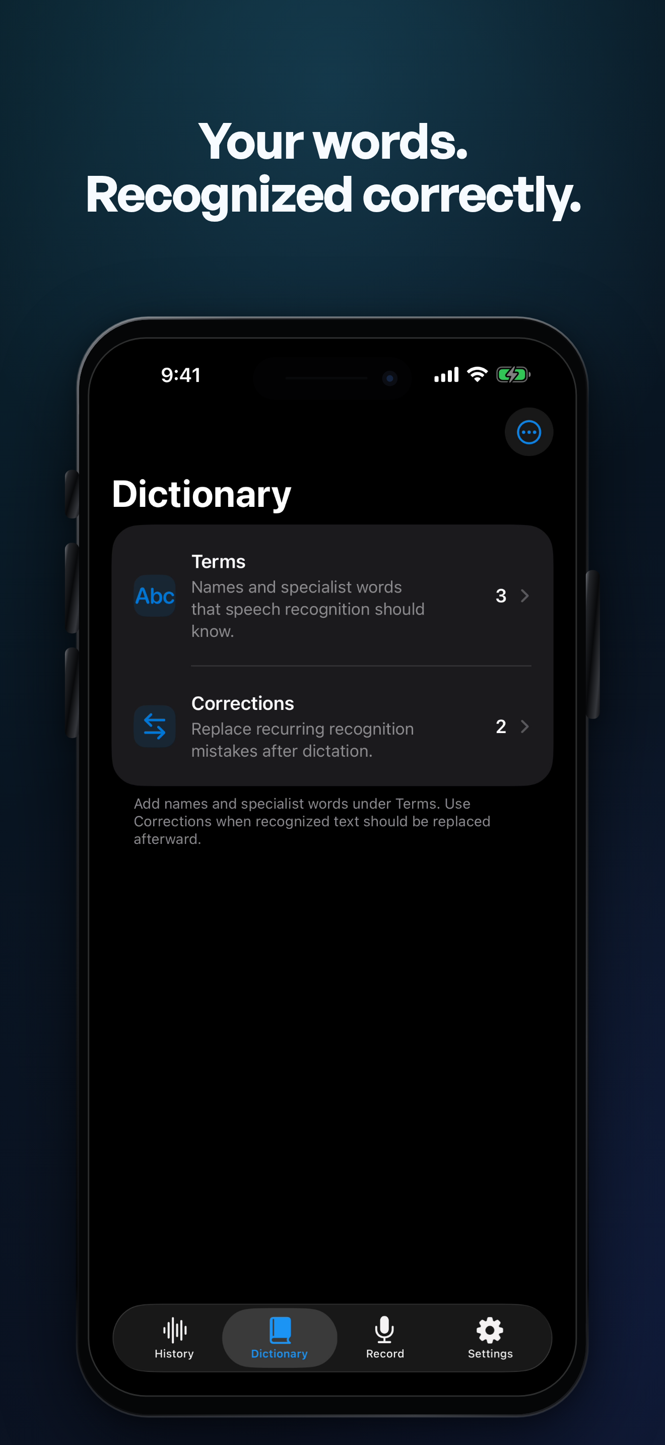 TypeWhisper dictionary and correction learning on iPhone
