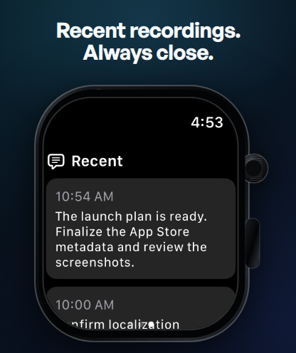 Recent TypeWhisper recordings on Apple Watch