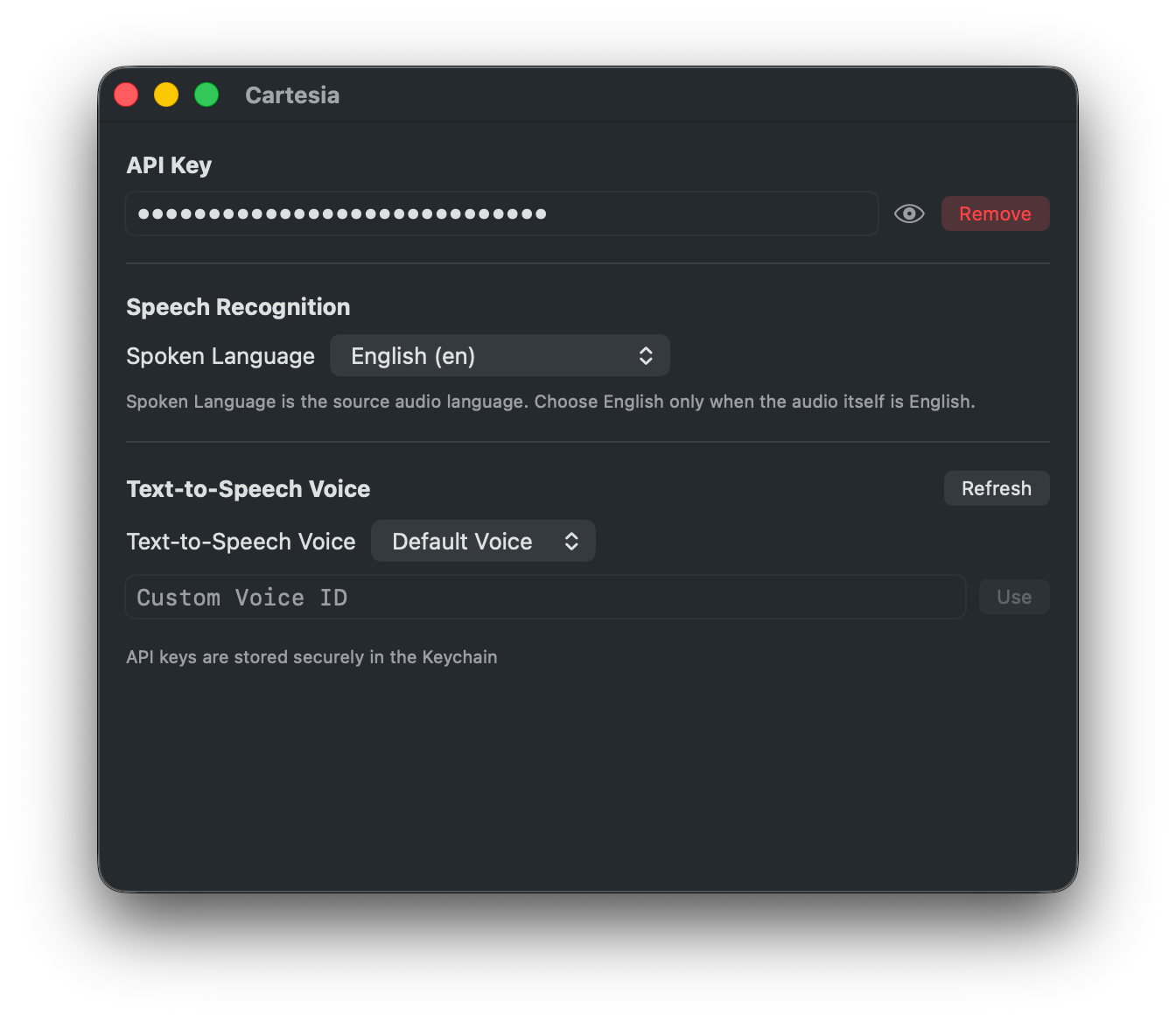 Cartesia settings