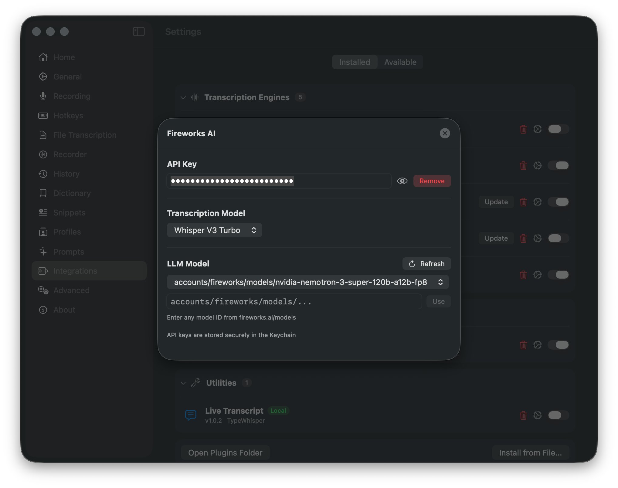 Fireworks AI settings