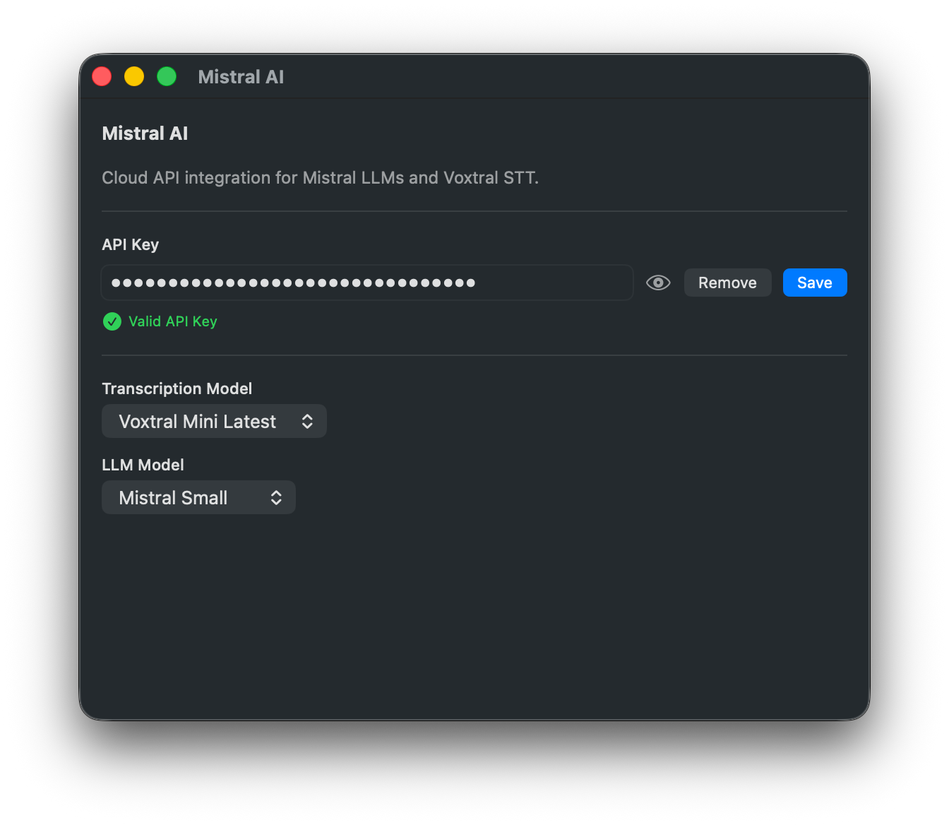 Mistral AI settings