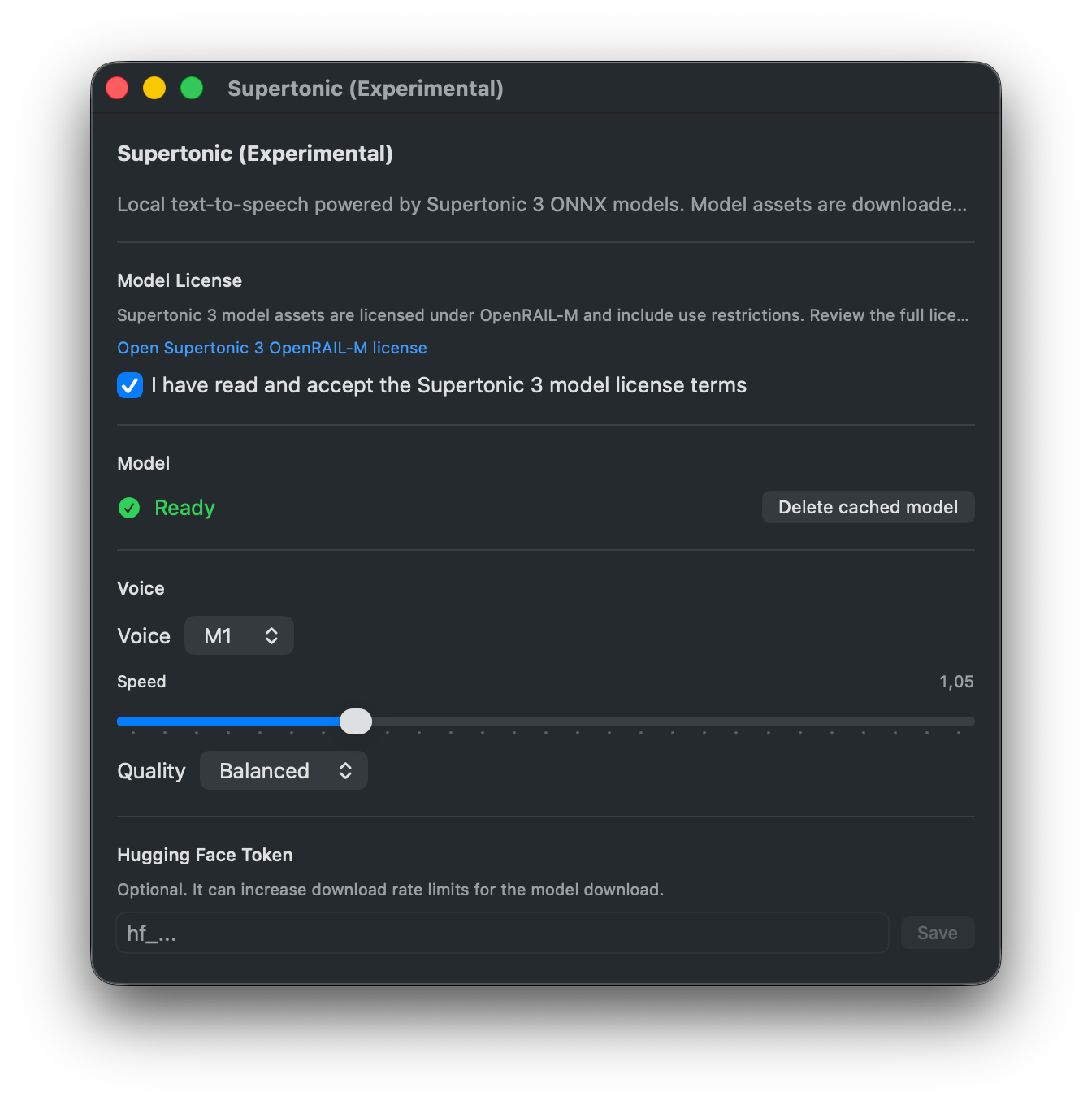 Supertonic (Experimental) settings