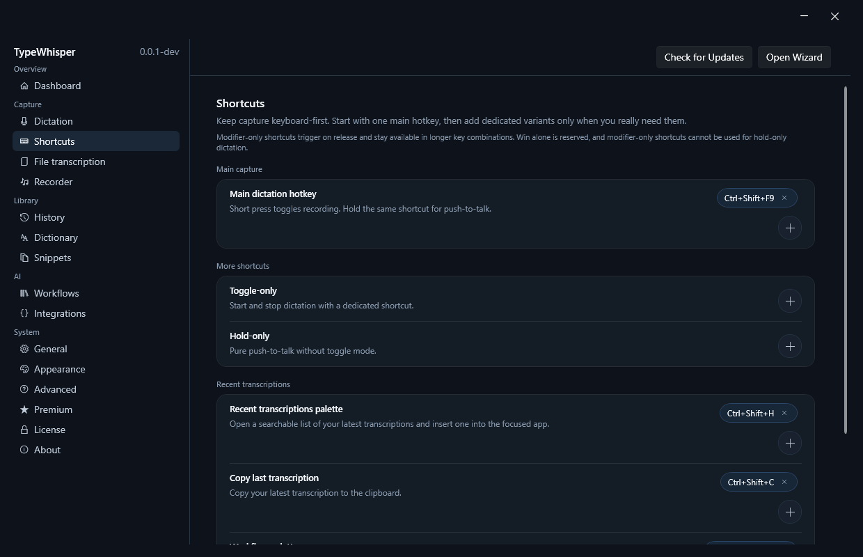 TypeWhisper hotkeys for Windows