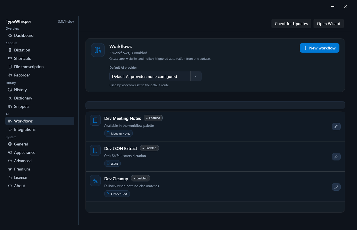 TypeWhisper workflow management for Windows