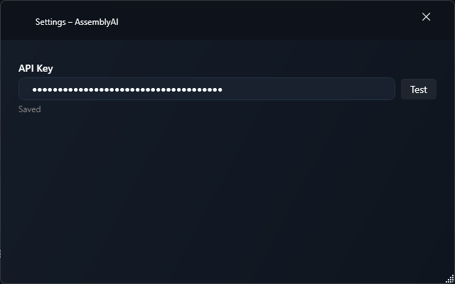 AssemblyAI Windows settings
