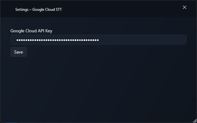 Google Cloud Speech-to-Text Windows settings