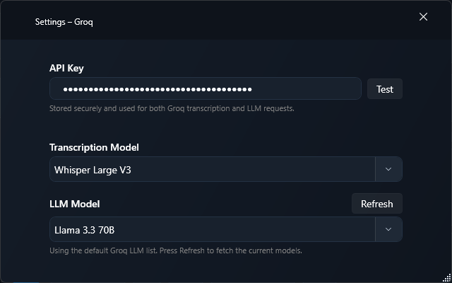 Groq Windows settings