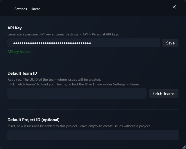 Linear Windows settings