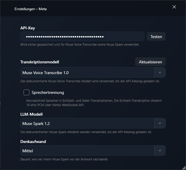 Meta-Einstellungen in TypeWhisper für Windows