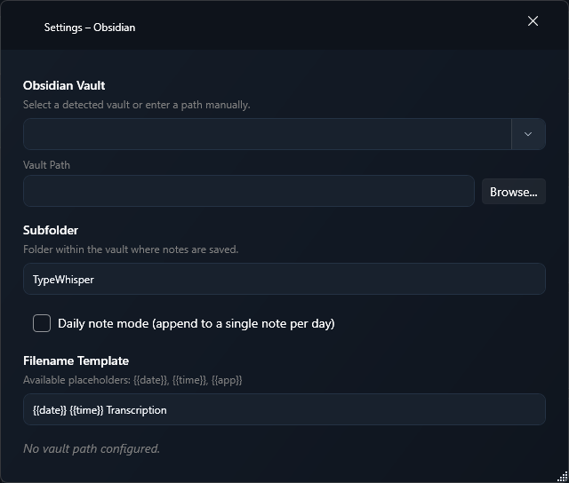 Obsidian Windows settings