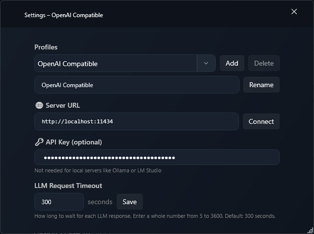 OpenAI Compatible Windows settings